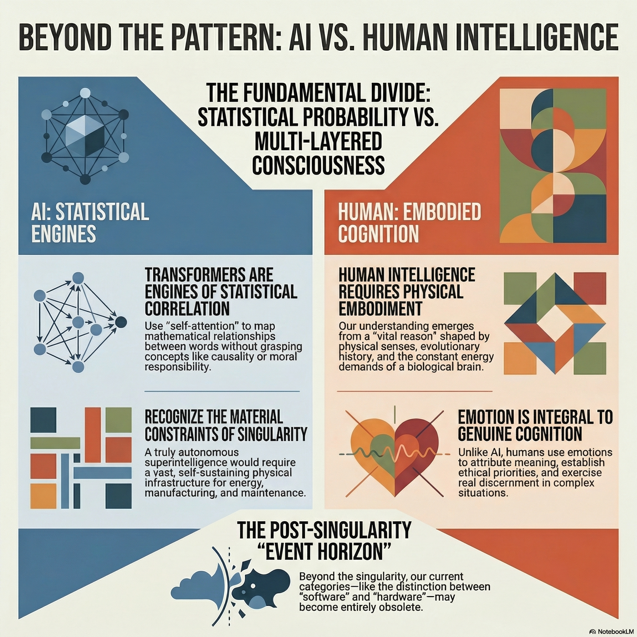 Inteligência humana vs. inteligência artificial — infográfico